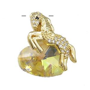 Copper Horse Pendant Pave Crystal Glass Zircon Gold Plated, approx 18mm, 20-28mm