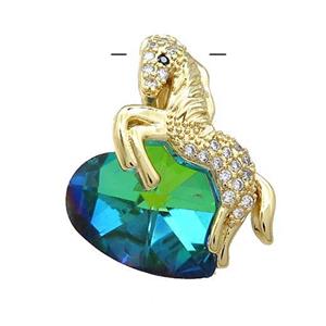 Copper Horse Pendant Pave Crystal Glass Zircon Gold Plated, approx 18mm, 20-28mm