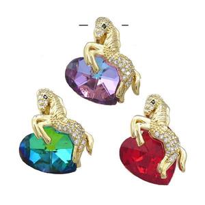Copper Horse Pendant Pave Crystal Glass Zircon Gold Plated Mixed, approx 18mm, 20-28mm