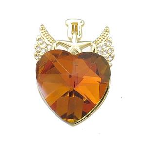 Copper Angel Wings Pendant Pave Crystal Glass Zircon Gold Plated, approx 18mm, 20-28mm