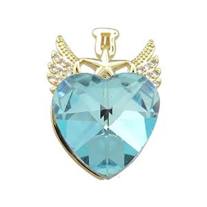 Copper Angel Wings Pendant Pave Crystal Glass Zircon Gold Plated, approx 18mm, 20-28mm