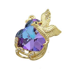 Copper Phenix Pendant Pave Crystal Glass Zircon Gold Plated, approx 18mm, 20-30mm