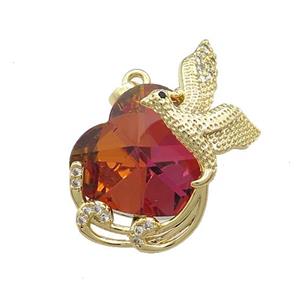 Copper Phenix Pendant Pave Crystal Glass Zircon Gold Plated, approx 18mm, 20-30mm
