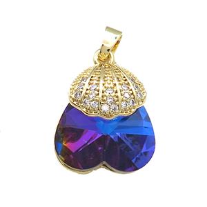 Copper Shlled Pendant Pave Crystal Glass Zircon Gold Plated, approx 18-20mm