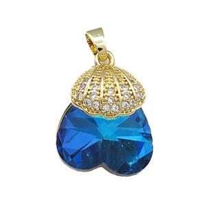 Copper Shlled Pendant Pave Crystal Glass Zircon Gold Plated, approx 18-20mm