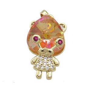 Copper Kids Pendant Pave Crystal Glass Zircon Gold Plated, approx 15-23mm