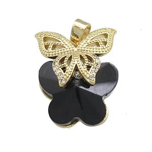 Copper Butterfly Pendant Pave Crystal Glass Zircon Gold Plated, approx 18-25mm