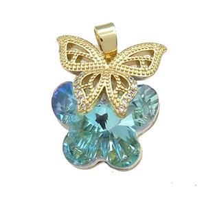 Copper Butterfly Pendant Pave Crystal Glass Zircon Gold Plated, approx 18-25mm