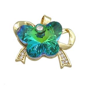 Copper Bowknot Pendant Pave Crystal Glass Zircon Gold Plated, approx 15-18mm, 18-25mm