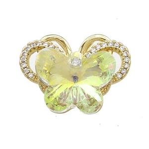 Copper Butterfly Pendant Pave Crystal Glass Zircon 2loops Gold Plated, approx 15-18mm, 18-25mm