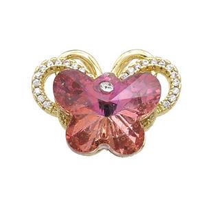 copperCopper Butterfly Pendant Pave Crystal Glass Zircon 2loops Gold Plated, approx 15-18mm, 18-25mm