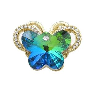 Copper Butterfly Pendant Pave Crystal Glass Zircon 2loops Gold Plated, approx 15-18mm, 18-25mm