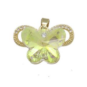 Copper Butterfly Pendant Pave Crystal Glass Zircon Gold Plated, approx 15-18mm, 18-25mm
