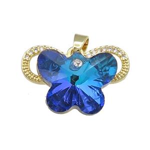 Copper Butterfly Pendant Pave Crystal Glass Zircon Gold Plated, approx 15-18mm, 18-25mm