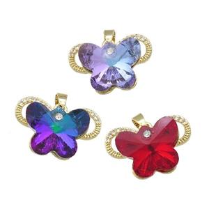 Copper Butterfly Pendant Pave Crystal Glass Zircon Gold Plated Mixed, approx 15-18mm, 18-25mm
