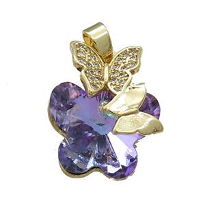 Copper Butterfly Pendant Pave Crystal Glass Zircon Gold Plated, approx 18-22mm