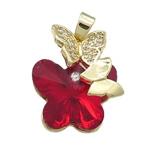 Copper Butterfly Pendant Pave Crystal Glass Zircon Gold Plated, approx 18-22mm