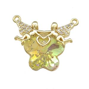 Copper Fairy Pendant Pave Crystal Glass Zircon 2loops Gold Plated, approx 15-18mm, 22-28mm