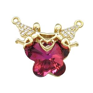Copper Fairy Pendant Pave Crystal Glass Zircon 2loops Gold Plated, approx 15-18mm, 22-28mm