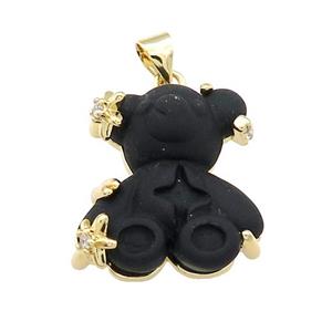 Black Acrylic Bear Pendant Gold Plated, approx 18-21mm