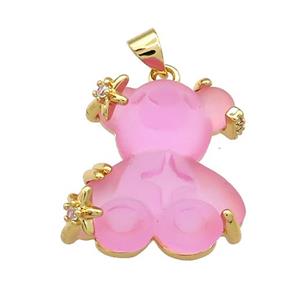 Pink Acrylic Bear Pendant Gold Plated, approx 18-21mm