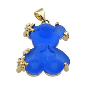 Blue Acrylic Bear Pendant Gold Plated, approx 18-21mm