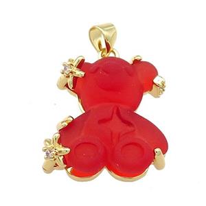 Red Acrylic Bear Pendant Gold Plated, approx 18-21mm