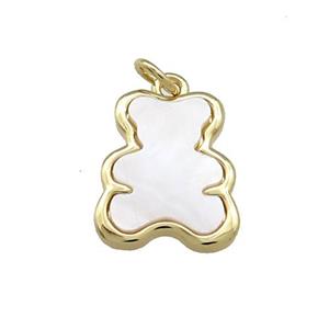 Copper Bear Pendant Pave White Shell Gold Plated, approx 12-16mm