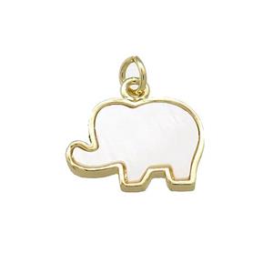 Copper Elephant Pave White Shell Gold Plated, approx 12-16mm