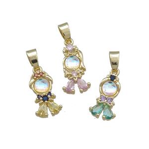 Copper Kids Pendant Pave Zircon Gold Plated Mixed, approx 8-16mm