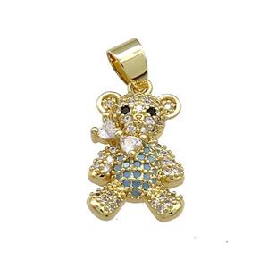 Copper Bear Pendant Pave Zircon Gold Plated, approx 12-18mm