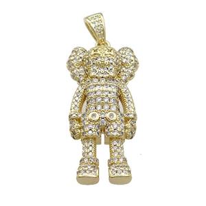 Copper Iced Out Cartoon Doll Pendant Pave Zircon Gold Plated, approx 18-35mm