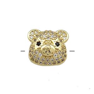 Copper Bear Beads Pave Zircon Gold Plated, approx 13-14mm