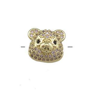Copper Bear Beads Pave Pink Zircon Gold Plated, approx 13-14mm