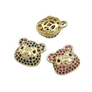 Copper Bear Beads Pave Zircon Gold Plated Mixed, approx 13-14mm