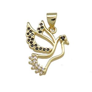 Copper Peace Dove Charms Pendant Pave Zircon Birds Gold Plated, approx 16-20mm