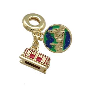 Copper House City Pendant Red Enamel Gold Plated, approx 12mm, 10mm