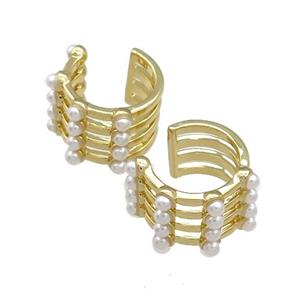 Copper Clip Earrings Pave Pearlized Resin Cuff Gold Plated, approx 16mm