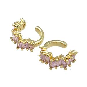 Copper Clip Earrings Pave Pink Zircon Gold Plated, approx 17mm