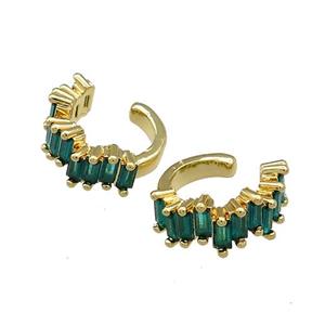 Copper Clip Earrings Pave Green Zircon Gold Plated, approx 17mm