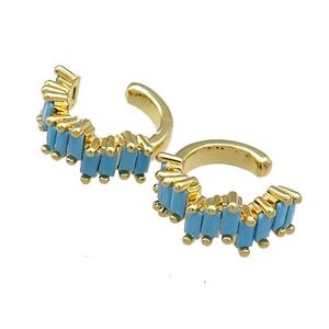Copper Clip Earrings Pave Turq Zircon Gold Plated, approx 17mm
