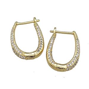 Copper Latchback Earrings Pave Zircon Gold Plated, approx 16-22mm