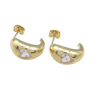 Copper Stud Earrings Pave Zircon Gold Plated, approx 18mm