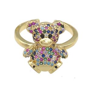 Copper Bear Rings Pave Multicolor Zircon Gold Plated, approx 14-17mm, 18mm dia