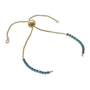 Copper Bracelet Chains Pave Blue Zircon Gold Plated, approx 2mm, 1mm, 22cm length