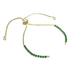 Copper Bracelet Chains Pave Green Zircon Gold Plated, approx 2mm, 1mm, 22cm length
