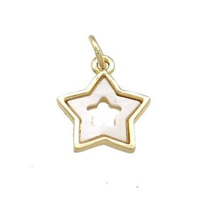 Copper Star Pendant Pave Shell Gold Plated, approx 12mm