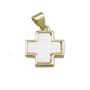 Copper Cross Pendant Pave Shell Gold Plated, approx 14mm