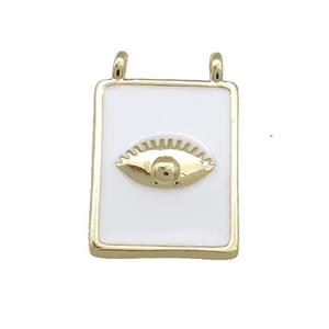 Copper Rectangle Pendant White Enamel Eye 2loops Gold Plated, approx 12-18mm