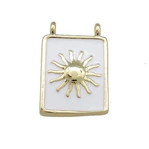 Copper Rectangle Pendant White Enamel Sun 2loops Gold Plated, approx 12-18mm